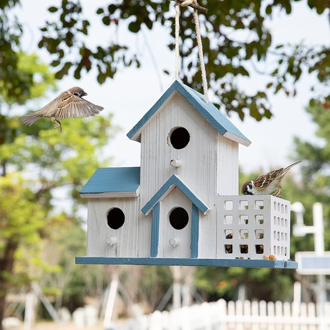 Birdhouse Premium Bluebird Houses for Outside Attract Beautiful Birds to Your Garden and Yard Durable Outdoor Birdhouses 3 Hole Bird Houses for Outside Hanging