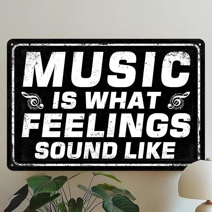 Music Wall Decor Metal Tin Signs Vintage Retro Musical Wall Art Coffee Bar Sign Music Room Posters Man Cave Sign Band Decor Vintage Rock Poster Is What Feelings Sound Like Signs 8x12 Inch
