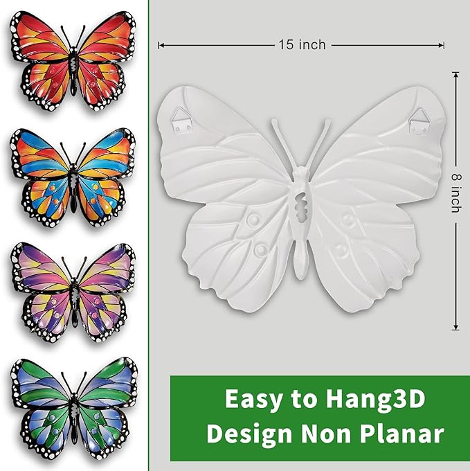 HONGLAND Metal Butterfly Wall Decor -Outdoor Fence Wall Art Decor, Hanging Decoration for Indoor Outdoor Garden Yard Living Room Bedroom Patio Balcony, Gift for Mom Dad Friends