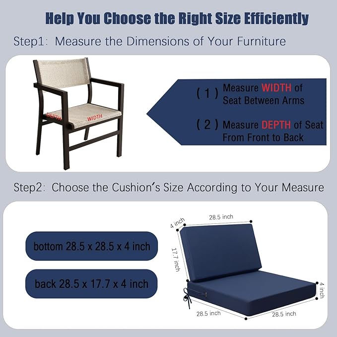 idee-home Outdoor Cushions for Patio Furniture, Outdoor Seat Cushion, Waterproof Couch Hampton Bay Deep Seat Replacement Chair Cushions for Garden Lawn Backyard Deck, 28.5 x 28.5