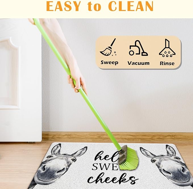 JINYO Hello Sweet Cheeks Door Mat, Funny Donkey Door Mat Indoor Outdoor Entrance Entryway Porch, Sweet Cheeks Bath Mats for Bathroom, Donkey Welcome Mats, 17x30 Inch