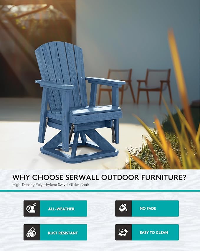 SERWALL Adirondack Swivel Glider Chair, HDPE Patio Glider Set of 2, All-Weather Glider Chair for Porch, Balcony, Navy Blue