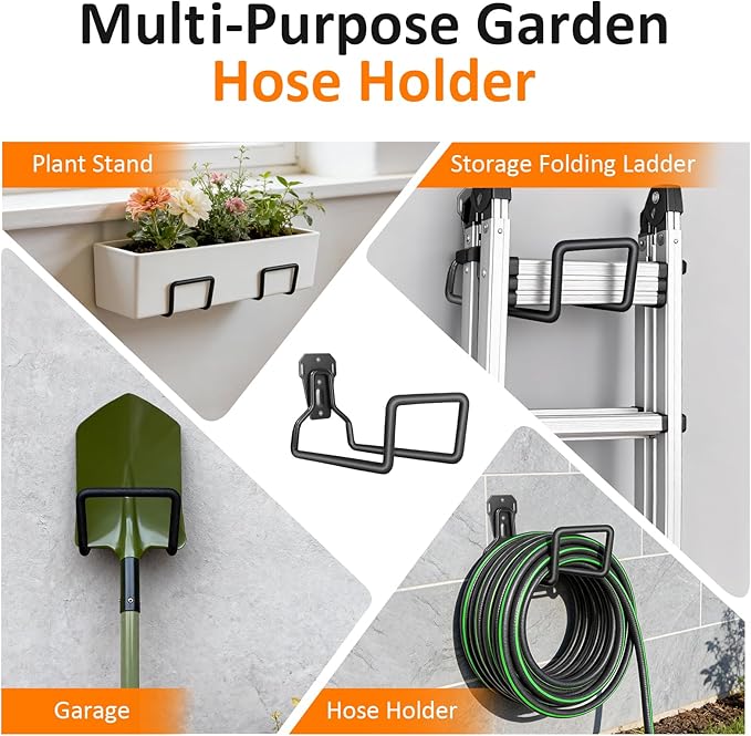 2 Pack Garden Hose Holder - Heavy Duty Metal Hanger Wall Mount, Water Hose Holder for Outside Yard, Water Hose Reel, Garden Storage Hook Rack