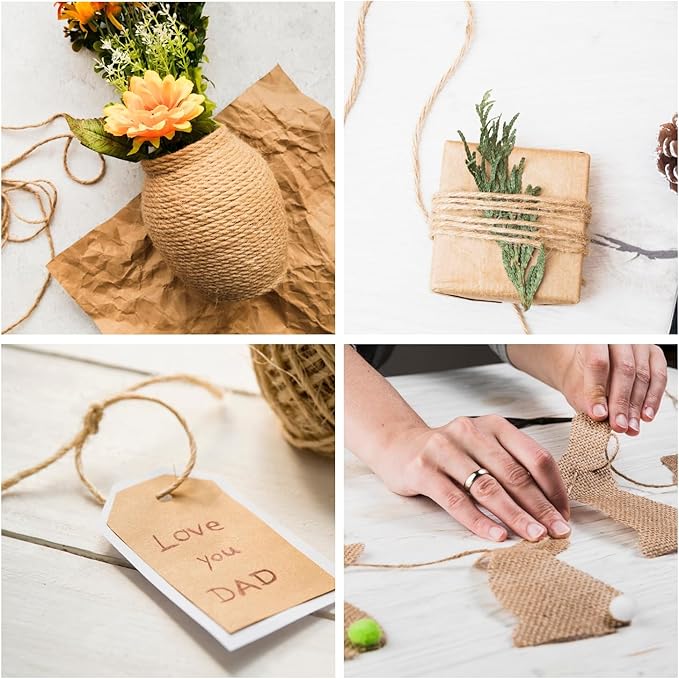 Natural Jute Twine 328ft 3mm,3Ply Twisted Thick Twine Rope Strong Jute String Roll for Crafts Gift Wrapping Gardening Home Decor Bundling Cat Scratching Post