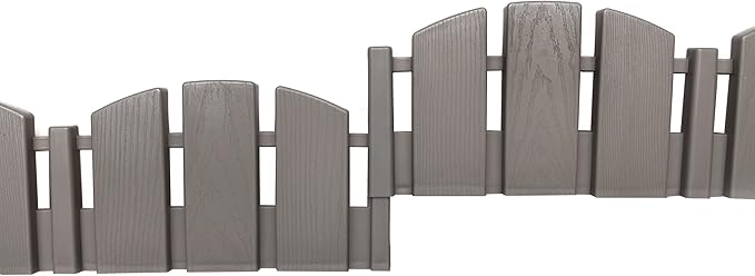 EasyFlex No-Dig Landscape Edging with Anchoring Spikes, 4.5 in. Tall Decorative Adirondack Wood-Look Fence Garden Border, 60 Foot Kit, Gray