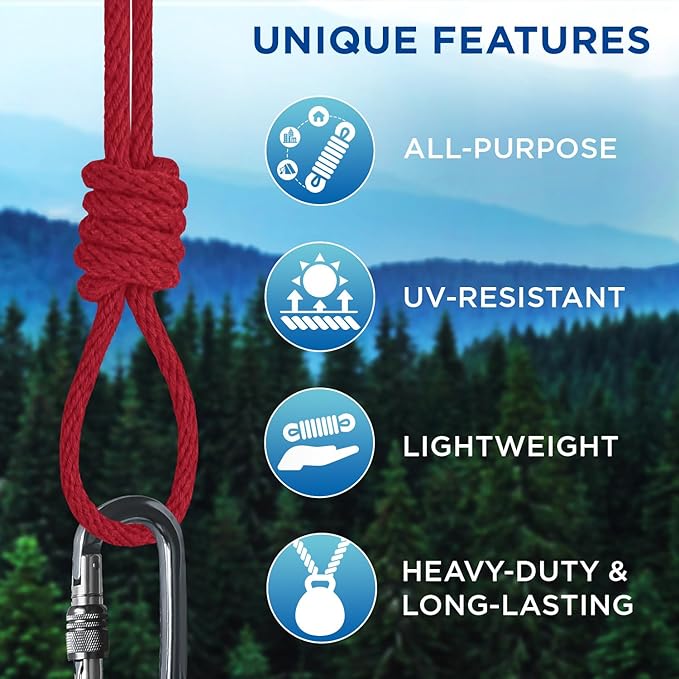 TECEUM Cotton Rope 3/16” (5 mm) – 50 FT – Strong All-Purpose Braided Rope – Natural Cotton – for Crafting, Сamping, Clothes Line, DIY, Indoor & Outdoor Use – Red