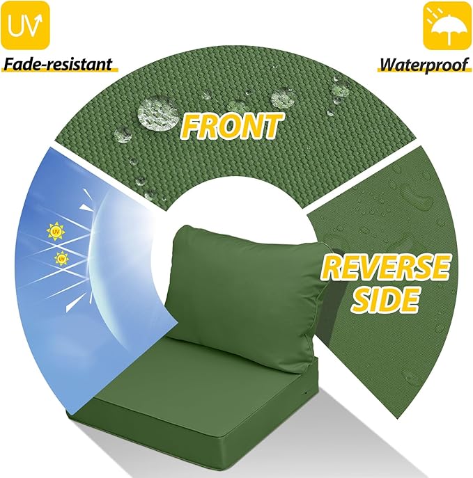 AAAAAcessories Outdoor Seat Cushions for Chairs, Fade-Resistant, Waterproof Patio Furniture Replacement Cushions, 21" x 19" x 3" + 21" x 19", Set of 4, Dark Moss Green