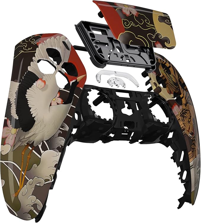 eXtremeRate Tiger & Crane Touchpad Front Top Shell Compatible with ps5 Controller BDM-010 020 030 040 050, DIY Replacement Shell Custom Touch Pad Cover Compatible with ps5 Controller