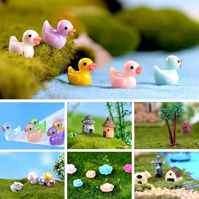 200 Pieces Fairy Garden Accessories, Mini Resin Ducks, Fairy Garden Kit, Miniature Figurines, Micro Landscape Ornaments Kit