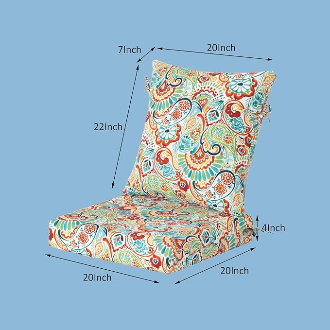 COZYVIDA Outdoor Dining Chair Cushion, Set of 2, 20" x 42",C0 Water-Resistant Breathable Polyester, UV-Resistant 1000+ Hrs, 30D Foam with Recycled Fiber Fill, YKK Zippers, Boho Paisley