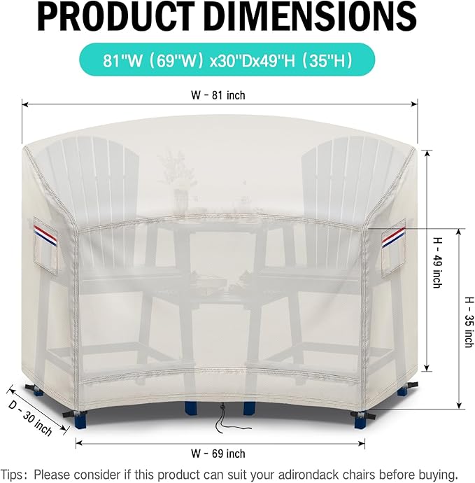 Tall Adirondack Chairs Set Cover,Waterproof Covers for Tall Adirondack Chair Set of 2,Outdoor Cover for Poly Balcony Chair with Connecting Tray,80" Wx30 Dx49 H,500D,Beige