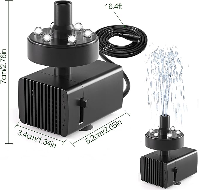 24-Hours Working Bird Bath Fountains Plug in, Jutai Adjustable DC 12V Water Fountain Pump with LED Light for Birdbath, Garden, Small Fish Tank, Pond,16.4Ft Power Cord, Adapter Included(White)