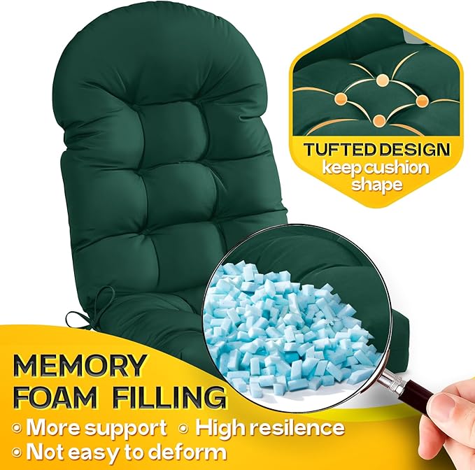 MAGIC ELEPHANT Adirondack Chair Cushion, Memory Foam Outdoor Chair Cushion, Water-Repellent Thick High Back Patio Rocking Chair Pad Seat Cushion Replacement (Green)