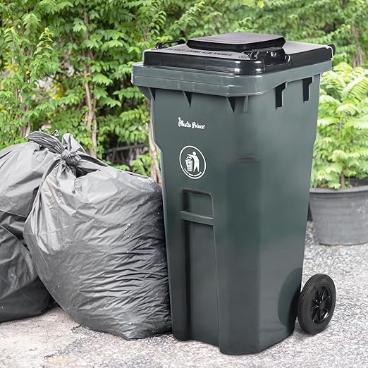 32 Gallon Trash Can with Wheels Outdoor Trash Can with Lid Heavy-Duty Rolling Trash Bin Plastic Outside Garbage Can Wheeled Gray for Home Hospitals Restaurants Offices, Pack of 2
