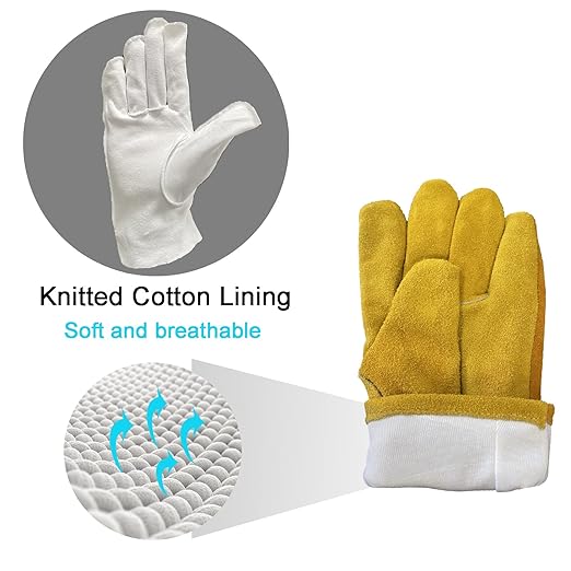 Leather Work Gloves for Men Women with Cotton Lining, Large Thorn Proof Cactus Gardening Yard Work Gloves for Rose Pruning, Heavy Duty TIG/MIG Welding, Construction, Large