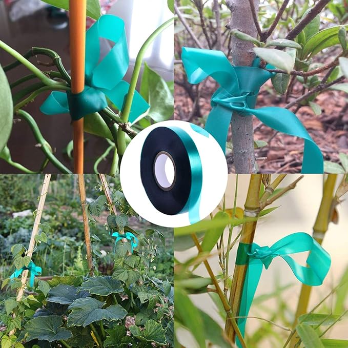 6 Rolls 150 Feet Stretch Tie Tape 0.5 Inch Garden Tie Tape Thick Plant Ribbon Garden Green Vinyl Stake for Indoor Outdoor Patio Plant Use