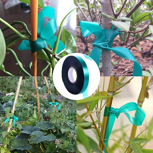 3 Rolls 150 Feet Stretch Tie Tape 0.5 Inch Garden Tie Tape Thick Plant Ribbon Garden Green Vinyl Stake for Indoor Outdoor Patio Plant Use