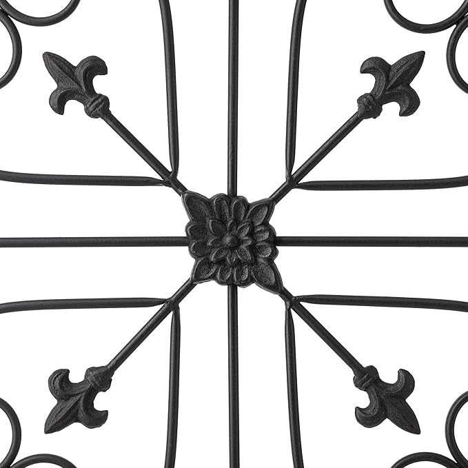 Glitzhome Vintage Wall Decor, Black Artistic Beauty Metal Garden Ornament Powder-Coated Matte Black Finish Charming Fleur-de-lis Outdoor Indoor Decoration