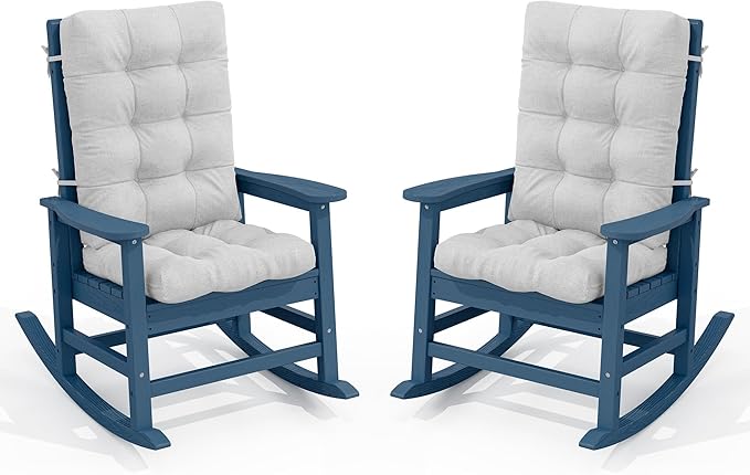 SERWALL Outdoor Rocking Chair, HDPE Rocking Chair for Adults, All Weather Porch Rockers for Lawn Garden, Navy
