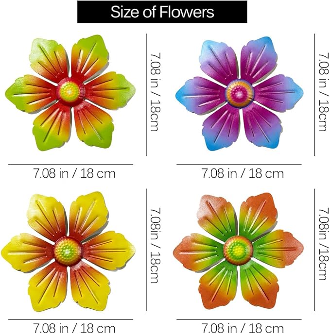 Metal Flowers Outdoor Decorations, 4pcs Metal Wall Art Hanging Decorations for Outdoor Fence Garden Yard Patio Decor, Gift for Mom Friends