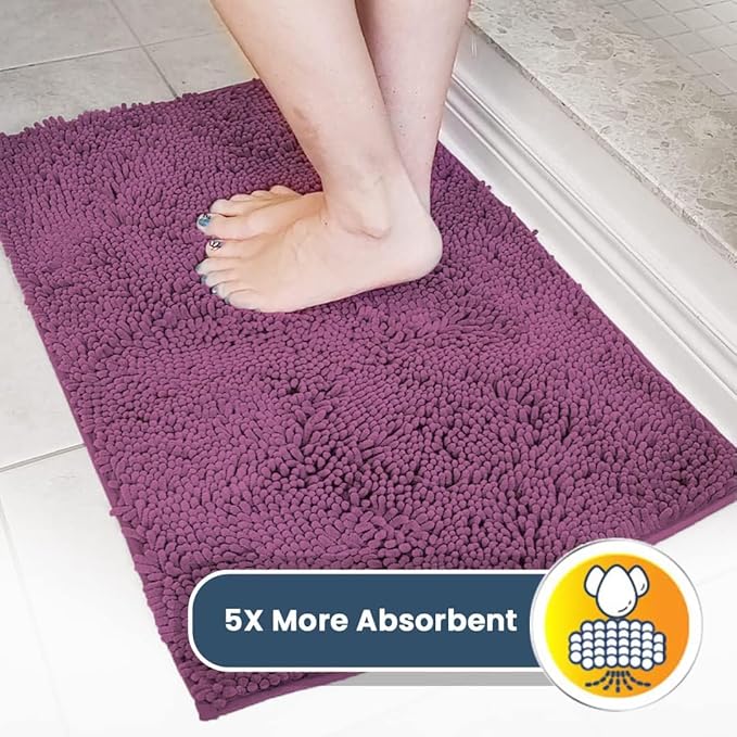 Muddy Mat® | Super Absorbent Door Mat Indoor, Microfiber Quick Dry Chenille Entryway Rug, Non-Slip Front Door Mat, Indoor Mats for Entryway, Machine Washable Pet Rug, Dark Purple 36" x 120"