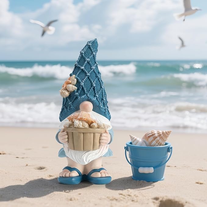Beach Gnomes Statues,Ocean Gnomes,Nautical Themes Decoration,Beach, Gnome Holding a Bucket
