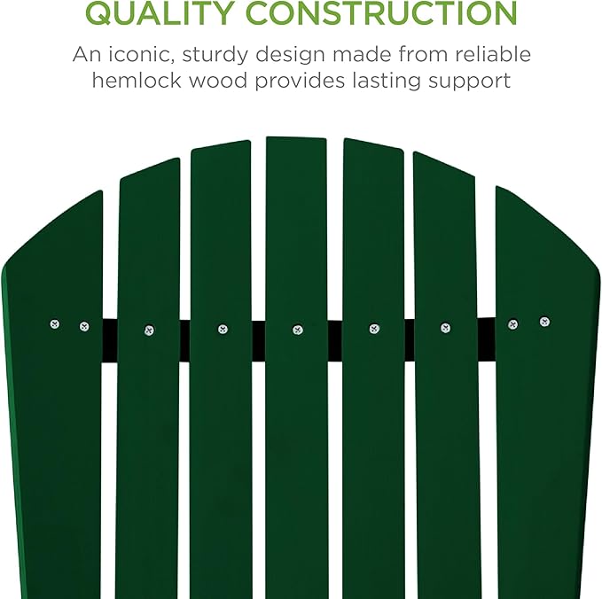Best Choice Products Folding Adirondack Chair Outdoor Wooden Accent Furniture Fire Pit Lounge Chairs for Yard, Garden, Patio w/ 350lb Weight Capacity - Deep Green