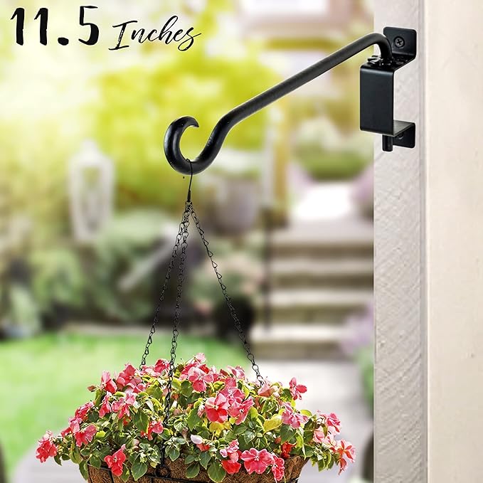 AJART Bird Feeder Hangers Outdoor: Swivel Hanging Plant Bracket for Wall Mount 12 Inch - 2 Pieces Hummingbird Feeder Hook for Flower Basket