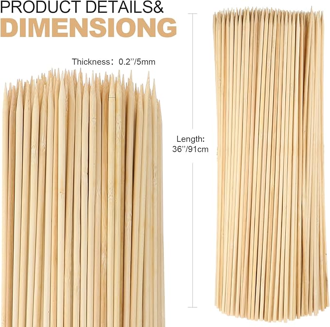 Suclain Marshmallow Roasting Sticks Long 5mm Thick, Smores Sticks Bamboo Skewers BBQ Kabob Grilling Barbecue Roasting Camping for Outdoor Fire Pits Campfires (36", 800 Pcs)