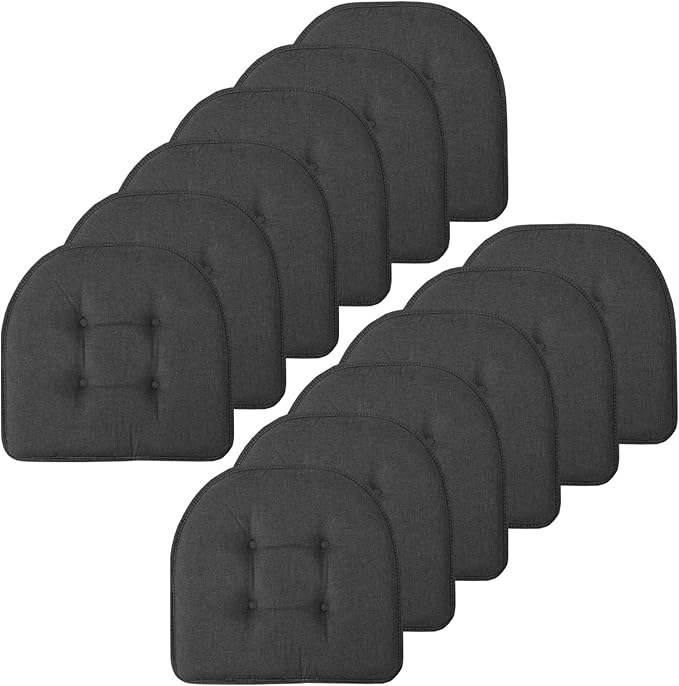 Sweet Home Collection Chair Cushion Memory Foam Pads Tufted Slip Non Skid Rubber Back U-Shaped 17" x 16" Seat Cover, 12 Count (Pack of 1), Charcoal Gray