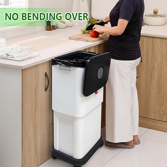 HI NINGER 3 Pack Kitchen Trash Can with Lid，20L to 45L Adjustable Capacity Garbage Can Comes with Two Hanging Kitchen Trash Can，13 Gallon Garbage Can with Wheels for Home Office/Bedroom/Living Room