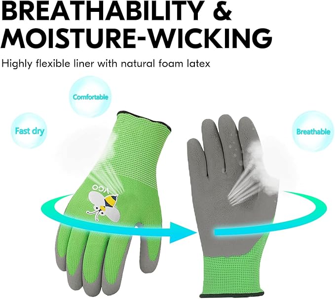 Vgo... 1-Pair Age 5-7 Kids Gardening Gloves, Children Yard Work Gloves, Soft Safety Rubber Gloves (XXS, Green, KID-RB6013)