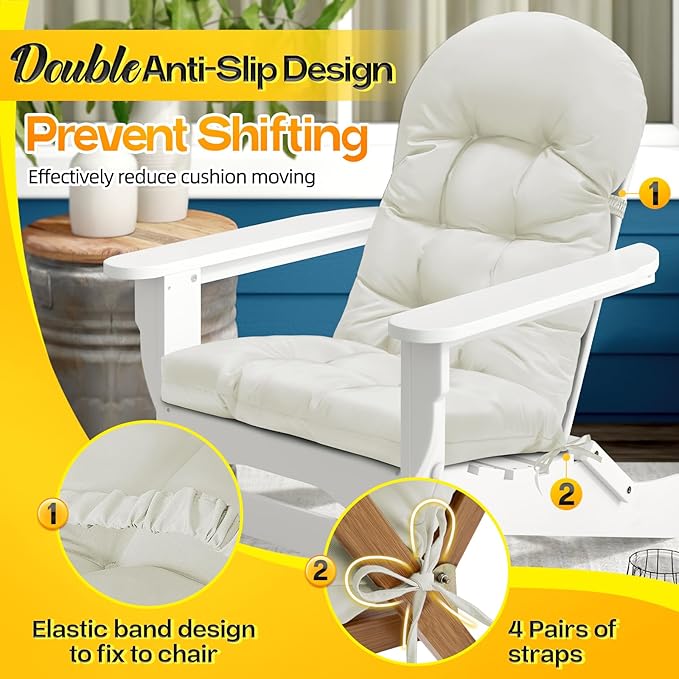 MAGIC ELEPHANT Adirondack Chair Cushion, Memory Foam Outdoor Chair Cushion, Water-Repellent Thick High Back Patio Rocking Chair Pad Seat Cushion Replacement (Cream)