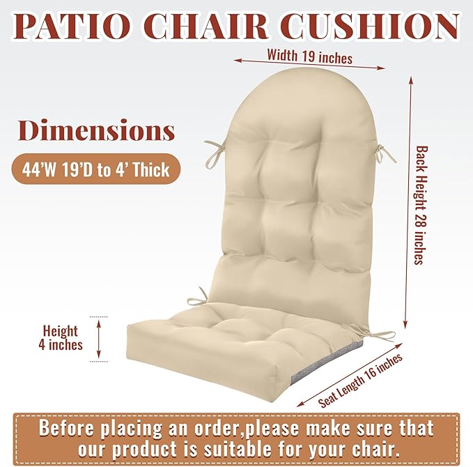 Geelin 4 Pcs Adirondack Chair Cushion High Back Patio Chair Cushion 44 x 19 x 4 Inch Tufted Weather Resistant Fade Resistant Seat Rocking Chair Cushion for Patio Rocking Chair Cushion Seat (Beige)