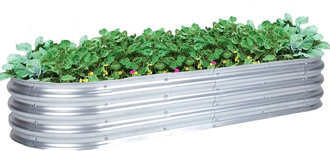 Aoodor Galvanized Raised Garden Bed Kit, 6 x 2 x 1 Ft, Oval Planter Boxes for Vegetables, Flowers, and Herbs, Outdoor Use, Silver