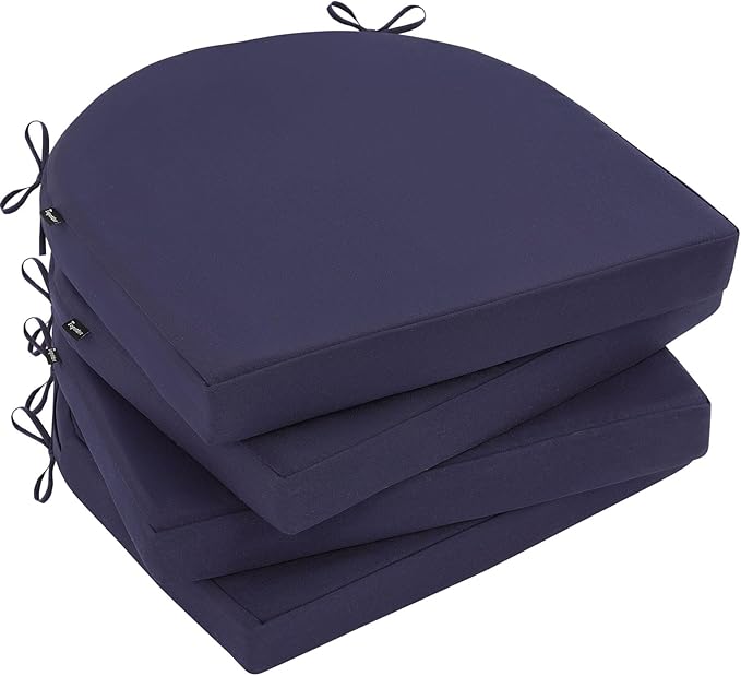 Topotdor Outdoor Chair Cushions Set of 4, 17"x16"x2" Waterproof Patio Chair Cushions for Outdoor Furniture, Round Corner Outdoor Seat Cushions Color Fastness Chair Pads with Ties, Blue