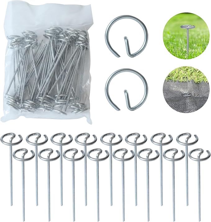 50 Pack Circle Top Landscape Fabric Stakes 8 Gauge Landscape Pins, More Holding Power Than U-Shape Garden Staples, 6 Inch Length Garden Stakes Not Easy to Bend, Landscape Stakes.Landscape Staples.