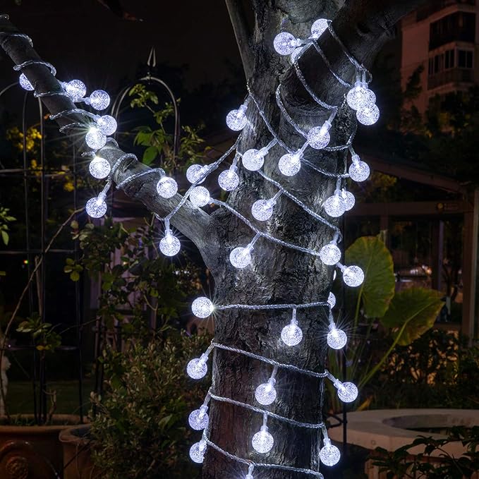 AWQ 100 LED 49 FT Globe Ball String Lights Crystal Bubble Ball Fairy String Lights Plug in with Remote 8 Modes Extendable for Indoor Outdoor Wedding Christmas Tree Garden Decor (White)
