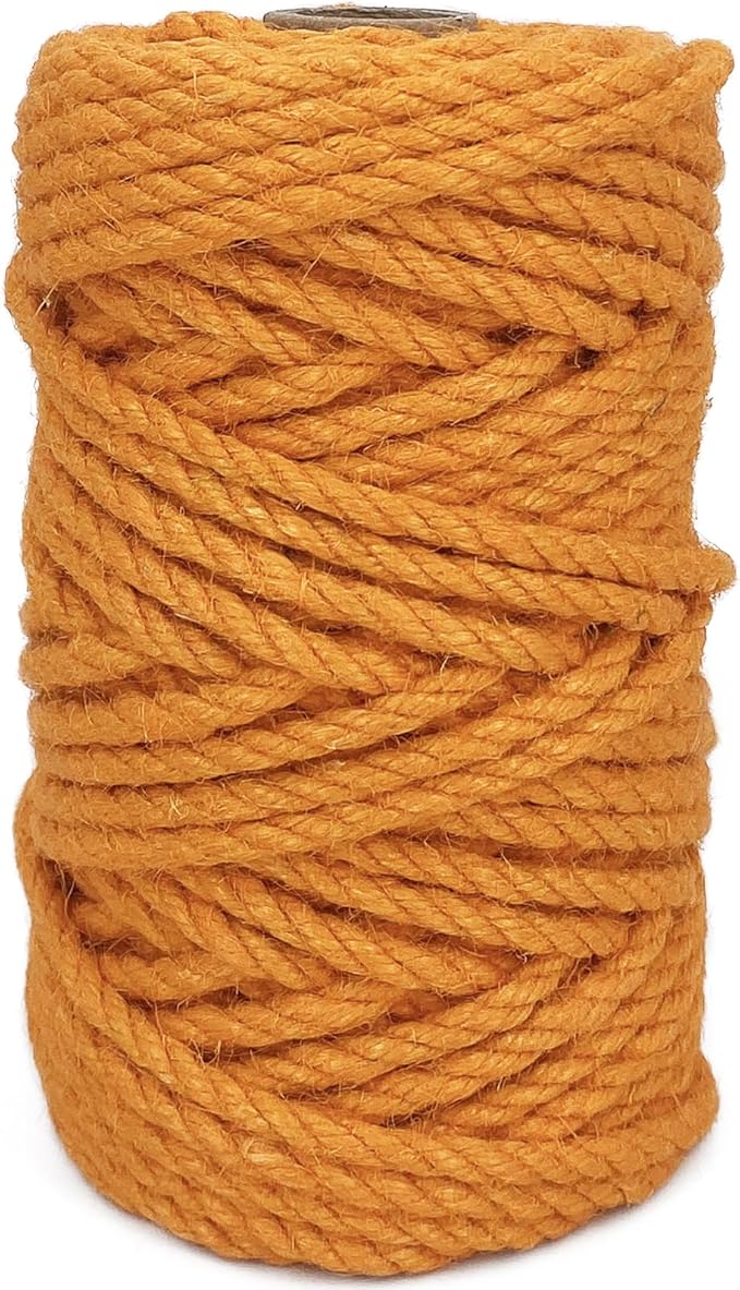 Leecogo 4.5mm Jute Rope 100 Feet Natural Craft Rope Twine String Perfect for Home Gardening Macrame Arts Crafts DIY Cat Scratching Post Replacement Repairing Recovering Cats Toy Making,Marigold