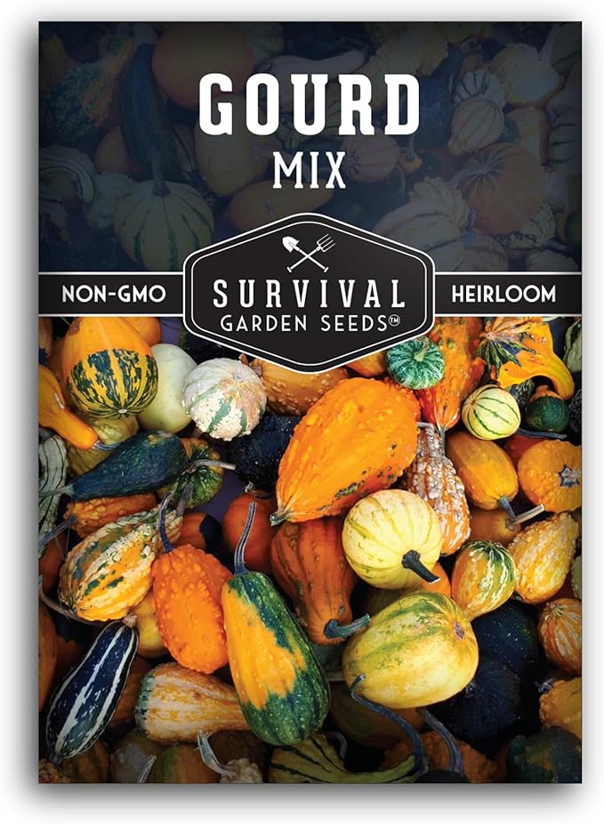 Mixed Gourd Seeds for Planting – Ornamental Mix of Colorful Decorative Gourds for Fall Crafts, Birdhouses, and Harvest Décor - Heirloom Non-GMO Open-Pollinated - Survival Garden Seeds (1 Pack)