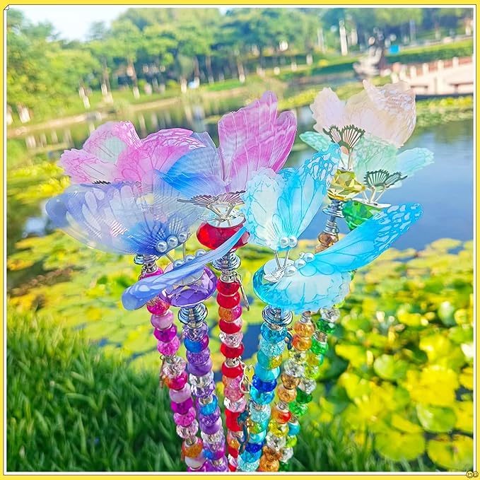 200Pcs DIY Butterfly Garden Stakes Kit - Fairy Wand Beaded Garden Stakes Kit, Fairy Garden Accessories for Outdoor (Butterfly)