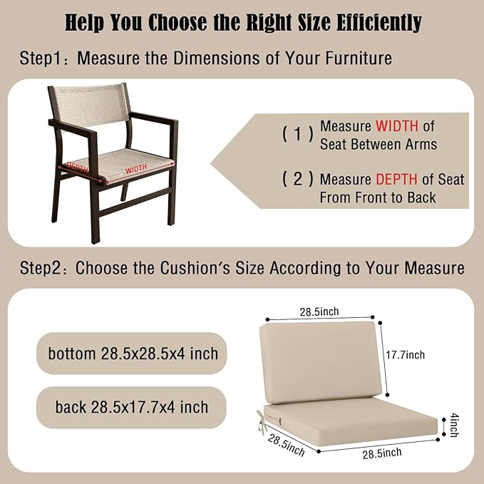 idee-home Outdoor Cushions for Patio Furniture, Outdoor Seat Cushions 28.5 x 28.5 Waterproof & Fade Resistant Couch Sofa Replacement Deep Couch Chair Cushion for Yard Garden Deck, Beige