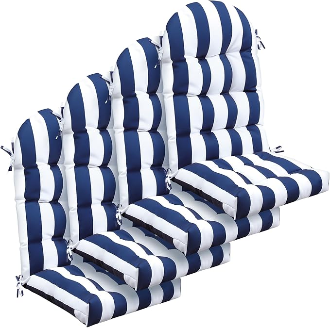 Geelin 4 Pcs Adirondack Chair Cushion High Back Patio Rocking Chair Cushion 44 x 19 x 4 Inch Tufted Weather Resistant Fade Resistant Seat for Patio Rocking Seat (Blue and White)