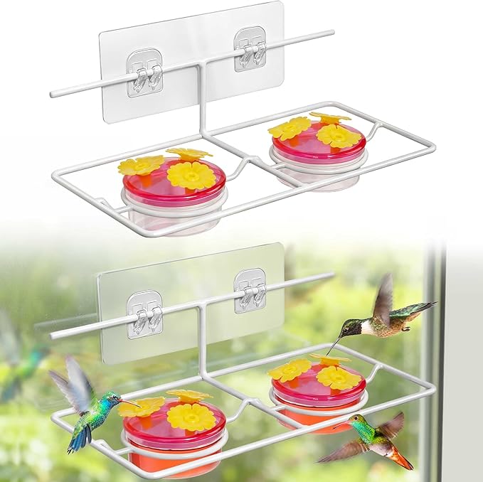 Window Hummingbird Feeders for Outdoor: 2 PCS Window Hummingbird Feeders for Outside - Easy to Clean and Refil Nectar(2 oz), Mini Bird Feeders with Metal Base & 12 Feeding Ports, Garden Décor Gifts