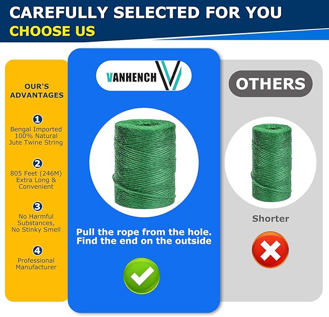 Vanhench 805ft Garden Twine, Green Twine String for Christmas Supplies Gardening Tomato Climbing Plant Tie Floristry Arts & Crafts, Hanging Planter Basket, Greenhouse Plant Accessories (Green)