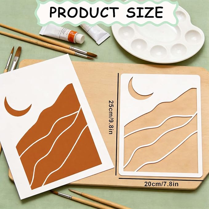 9 Pcs Modern Bohomian Stencils, Reusable 10x8 in Sun and Moon Large Stencil Minimalist Boho Templates for Home Decor DIY Crafts, Boho Line Art Stencils for Painting Spraying on Wall Floor Wood Fabric