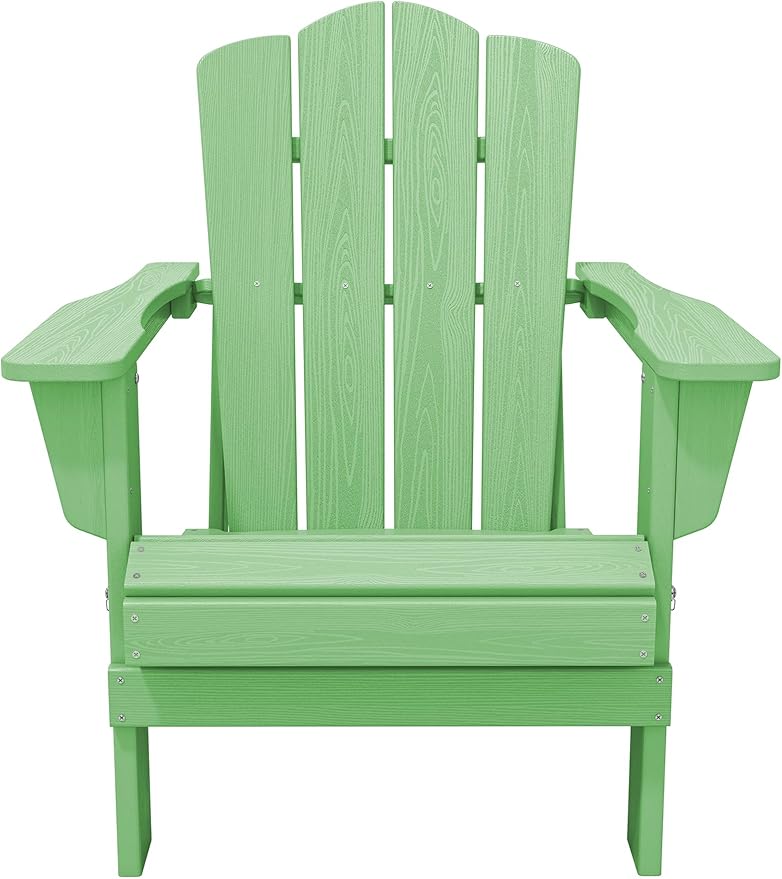 KINGYES Folding Adirondack Chair Set of 2, HDPE All-Weather Folding Adirondack Chair, Light Green