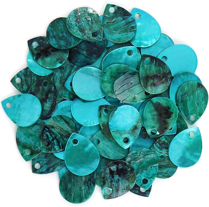 Firstmeet 60pcs Shell Beads Natural Mussel Shell Waterdrop-Shape Charm Beads with Iridescent Back for Handcraft Jewelry Making(DIY-1023-Teal-WD)