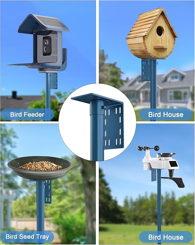 Bird Feeder Pole Stand – 90 Inch Height Feeding Station with 1-Inch Dia Heavy Duty for Hanging Feeders, Bird House Pole Mount Kit for Outdoor, Slip-Fit Connection, Blue