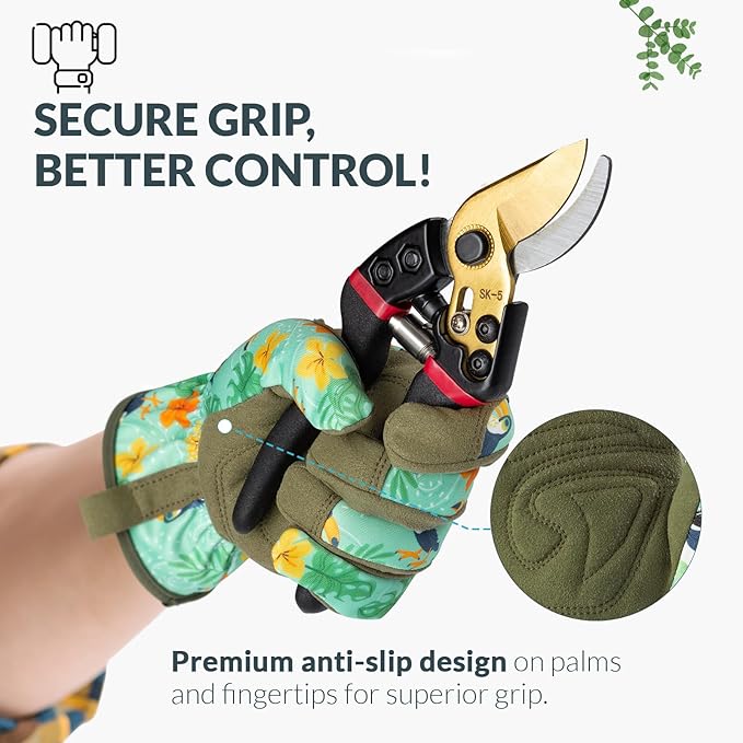 Baidast Garden Gloves, Breathable Leather Gardening Gloves Thorn Proof for Digging, Planting, Pruning